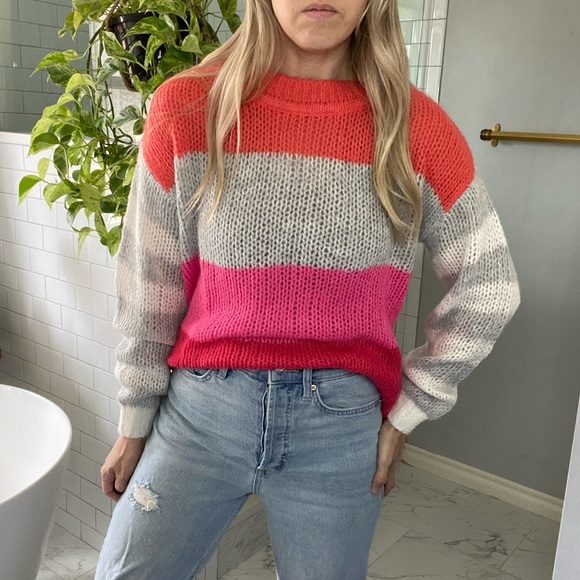 Gap oversize wide knit striped sweater - pink orange grey white - Picture 2 of 6